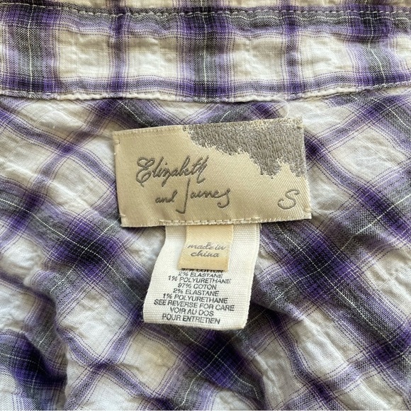 Elizabeth & James Purple Crinkle Plaid Ombré Button Down Corset Back Shirt EUC S - Picture 5 of 8